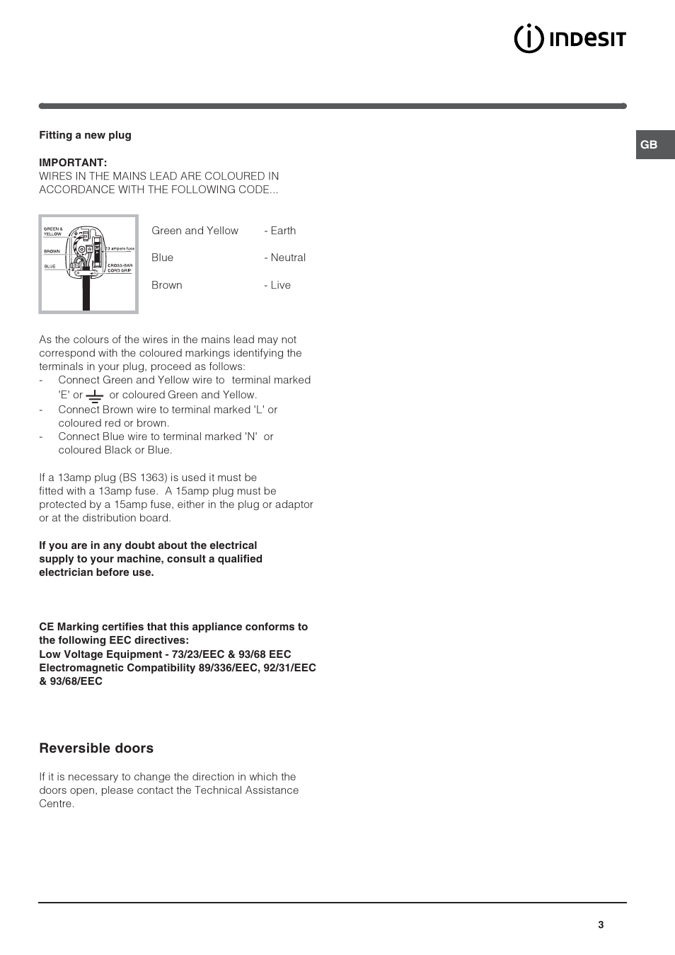 Reversible doors | Indesit PBAA 34 NF D (UK) User Manual | Page 3 / 16