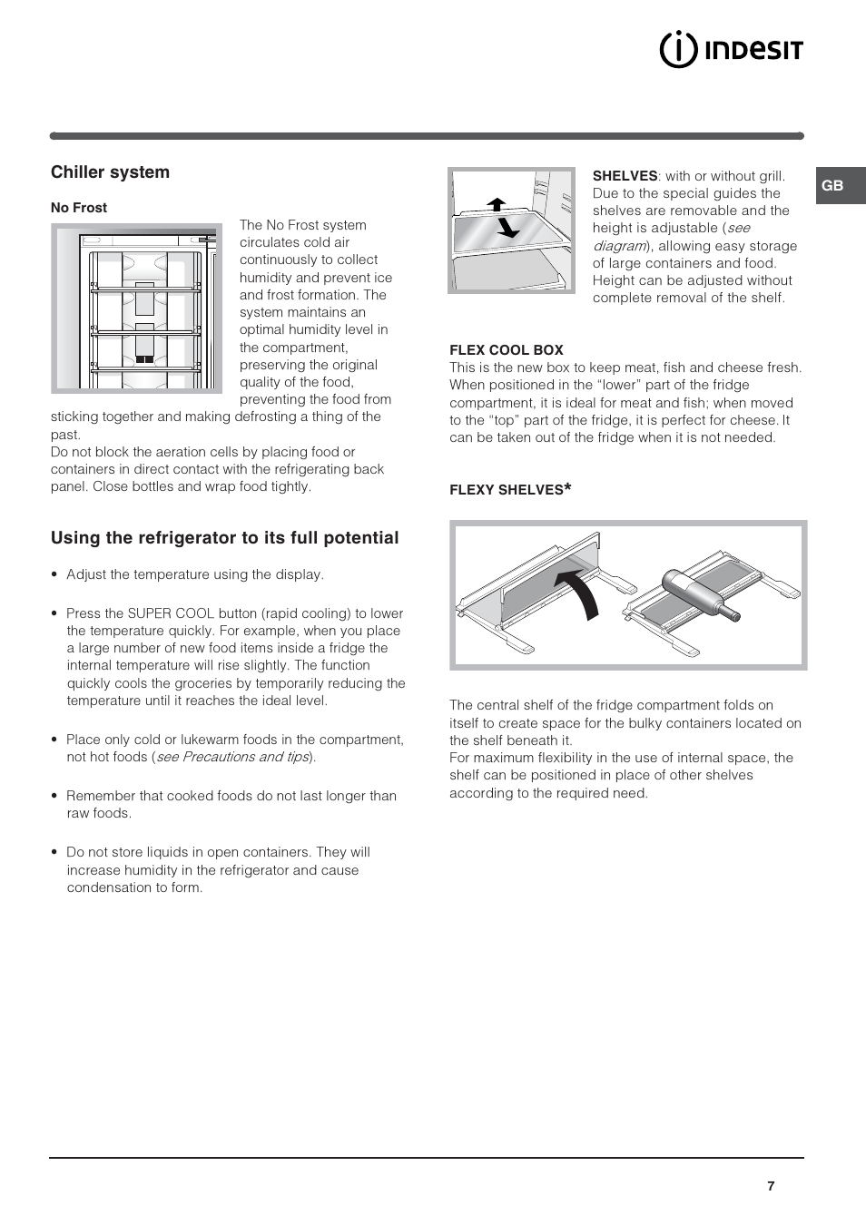 Chiller system, Using the refrigerator to its full potential | Indesit PBAA 34 NF D (UK) User Manual | Page 7 / 16