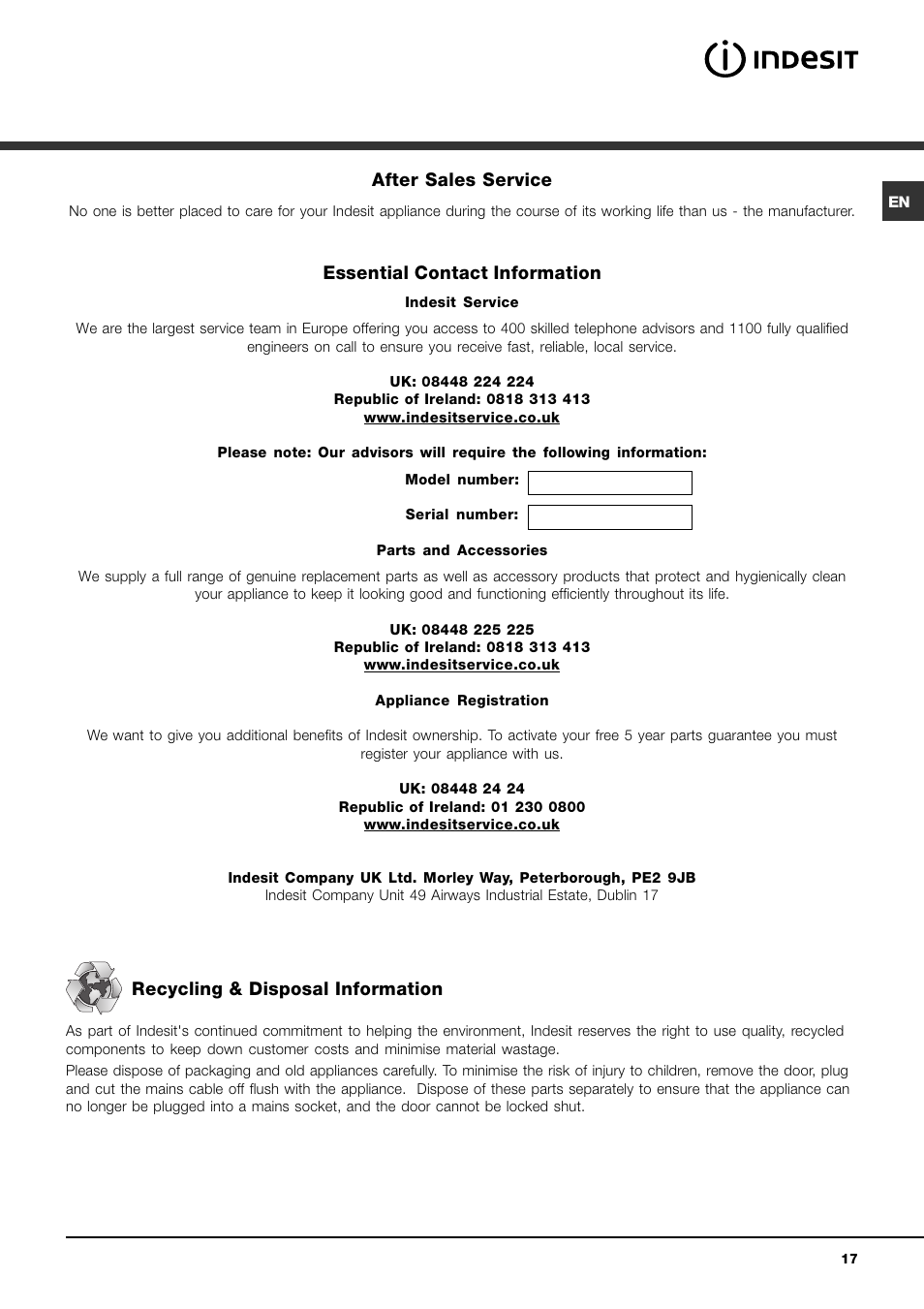 Indesit IDVA 735 User Manual | Page 17 / 20