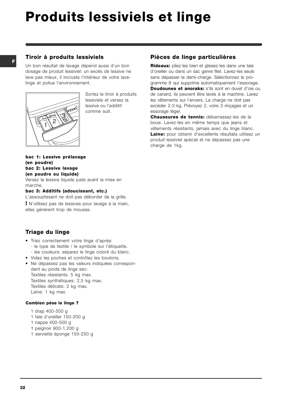 Produits lessiviels et linge | Indesit WI142 User Manual | Page 32 / 48