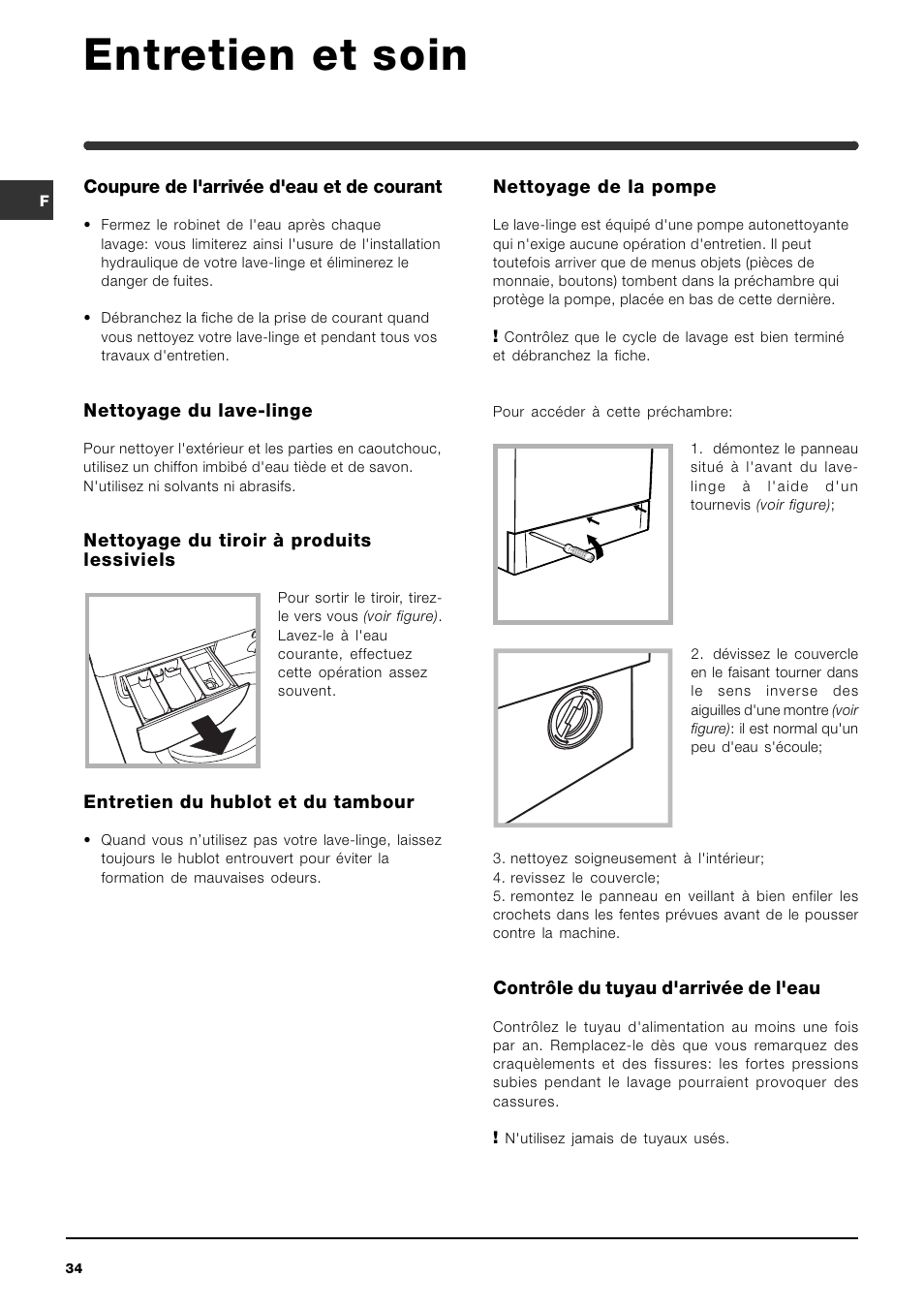 Entretien et soin | Indesit WI142 User Manual | Page 34 / 48