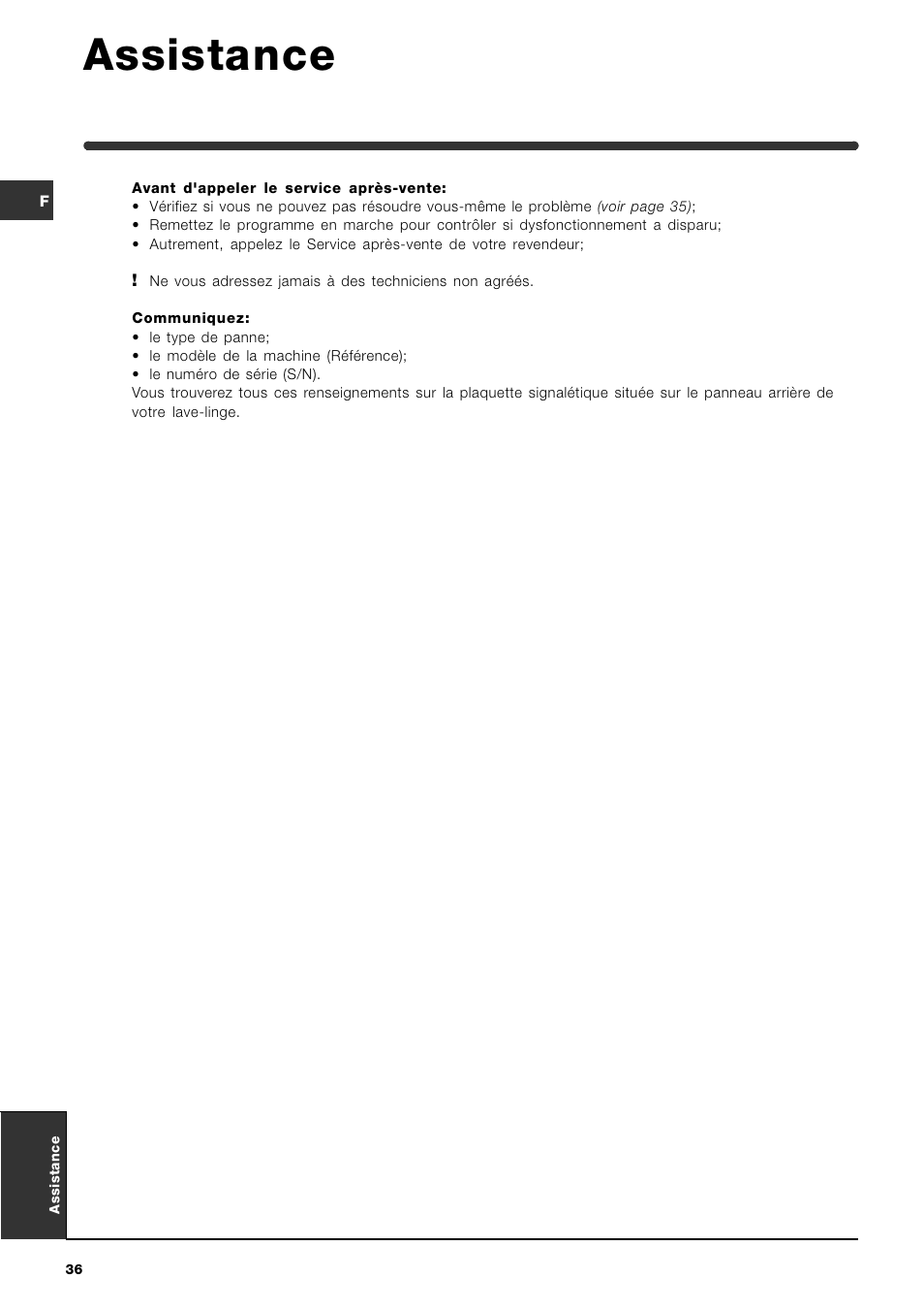 Assistance | Indesit WI142 User Manual | Page 36 / 48