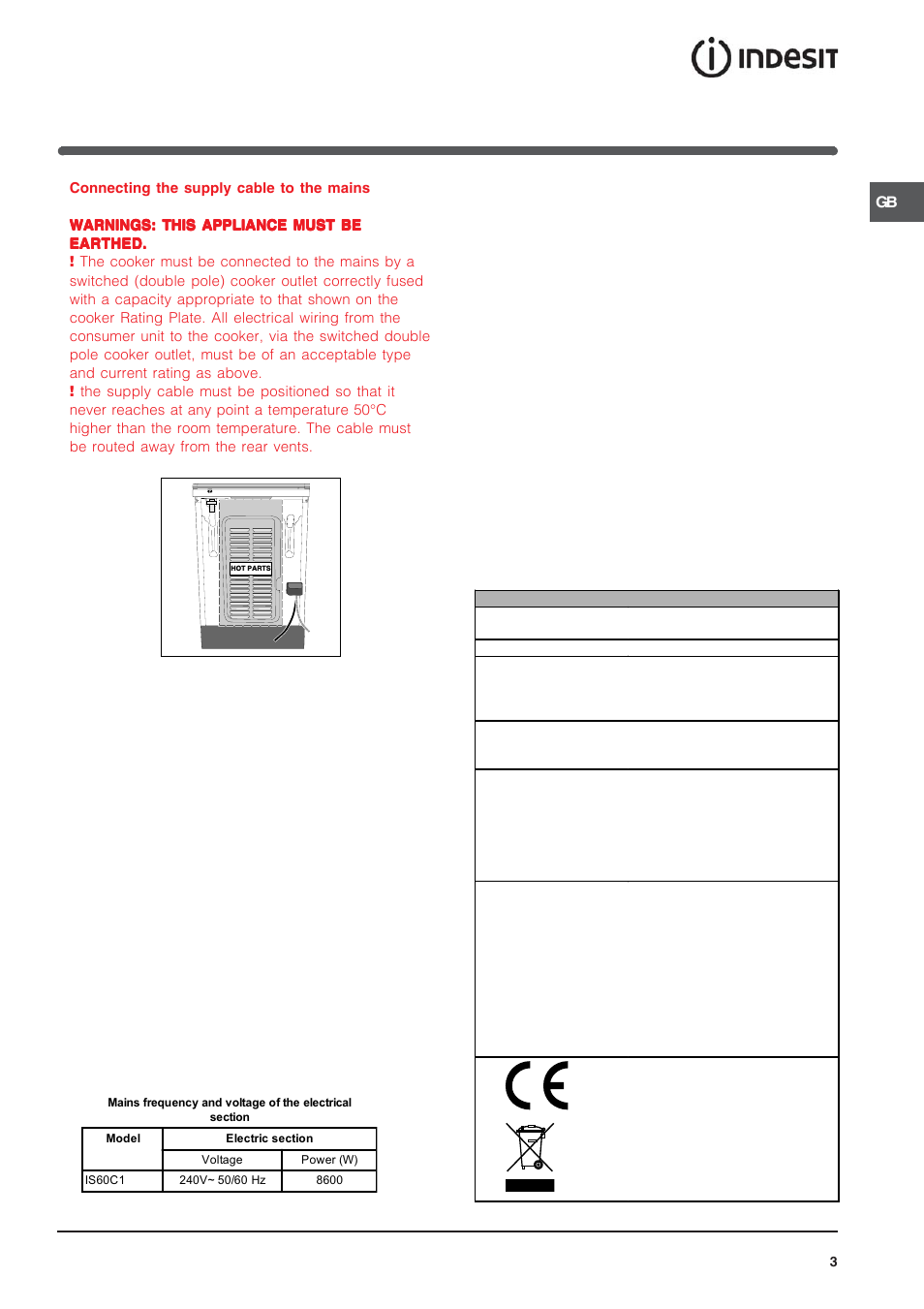 Indesit Cooker and IS60C1 User Manual | Page 3 / 12