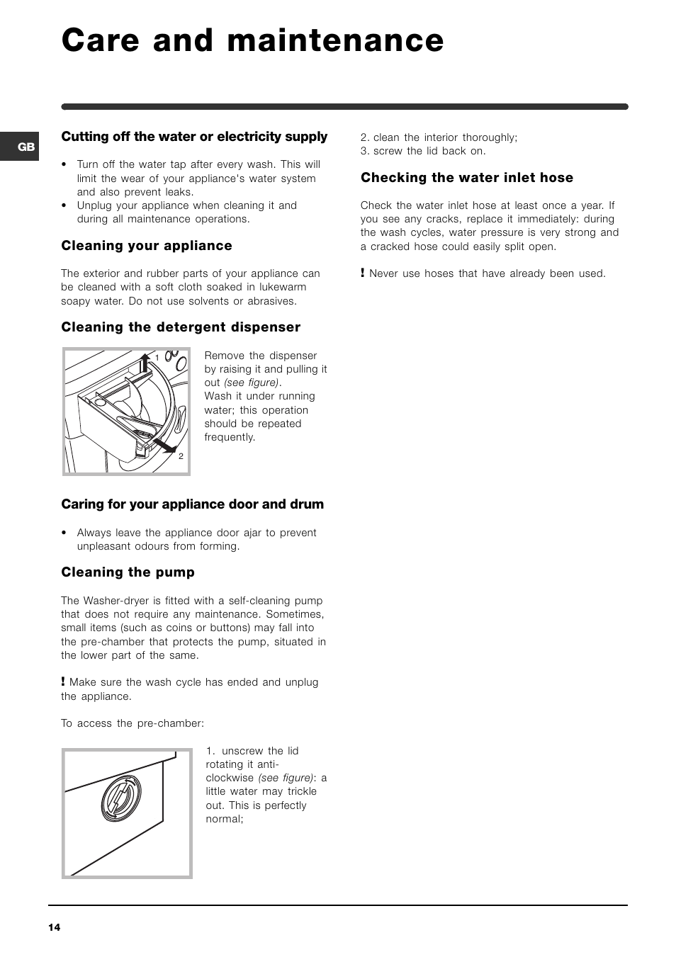 Care and maintenance | Indesit IWDE 12 User Manual | Page 14 / 20