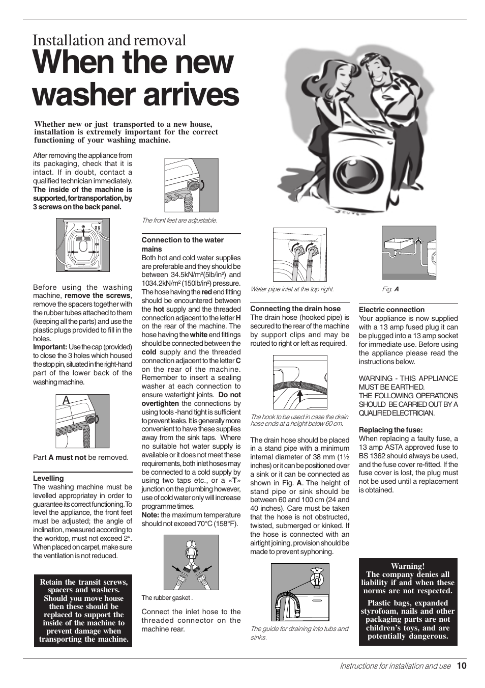 When the new washer arrives, Installation and removal | Indesit W 113 User Manual | Page 11 / 16