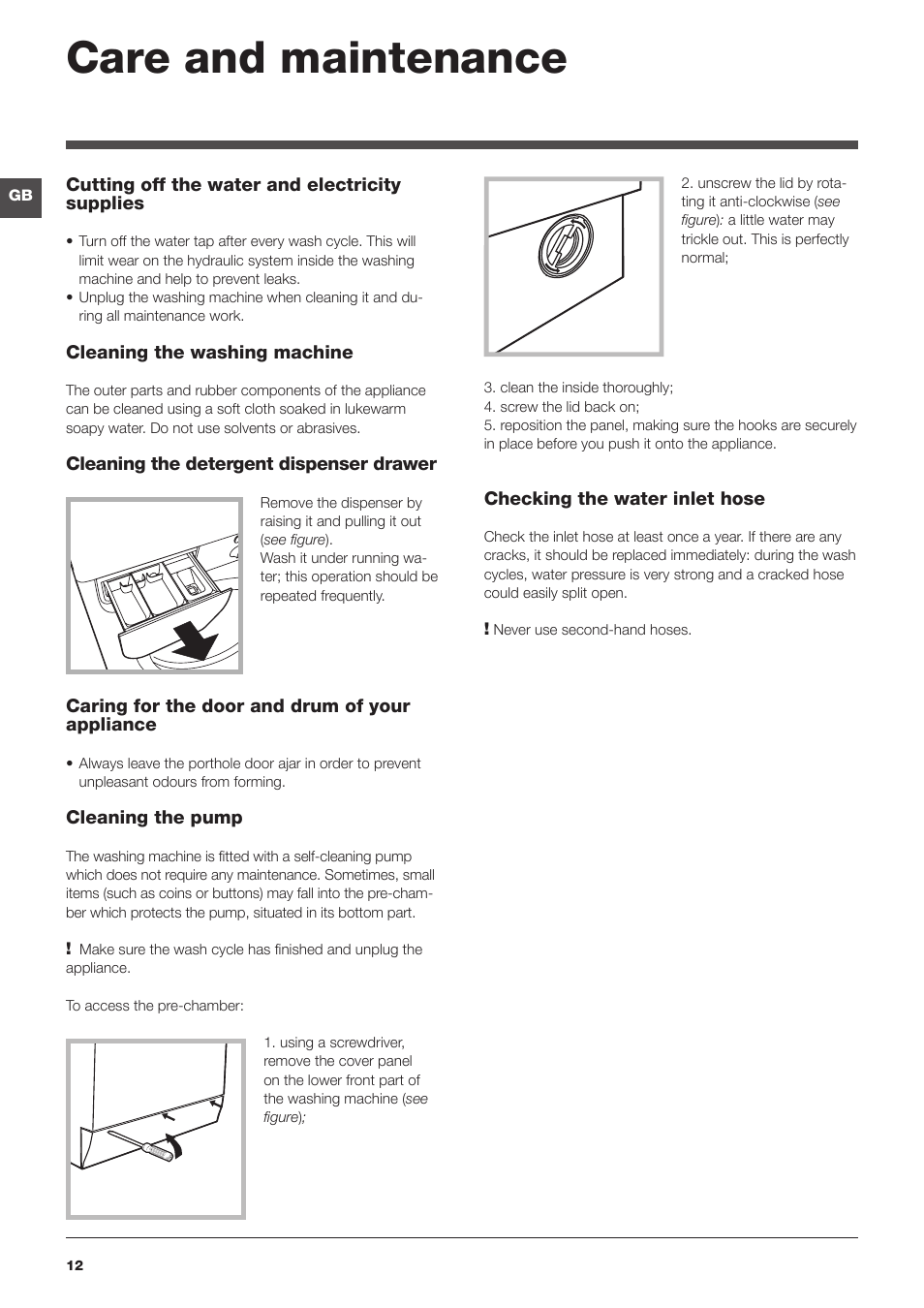 Care and maintenance | Indesit WASHING MACHINE IWD User Manual | Page 12 / 16