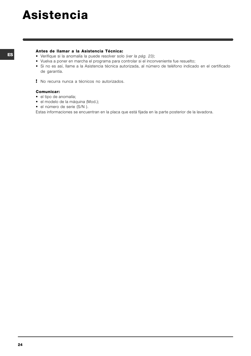 Asistencia | Indesit WIXL 125 User Manual | Page 24 / 72