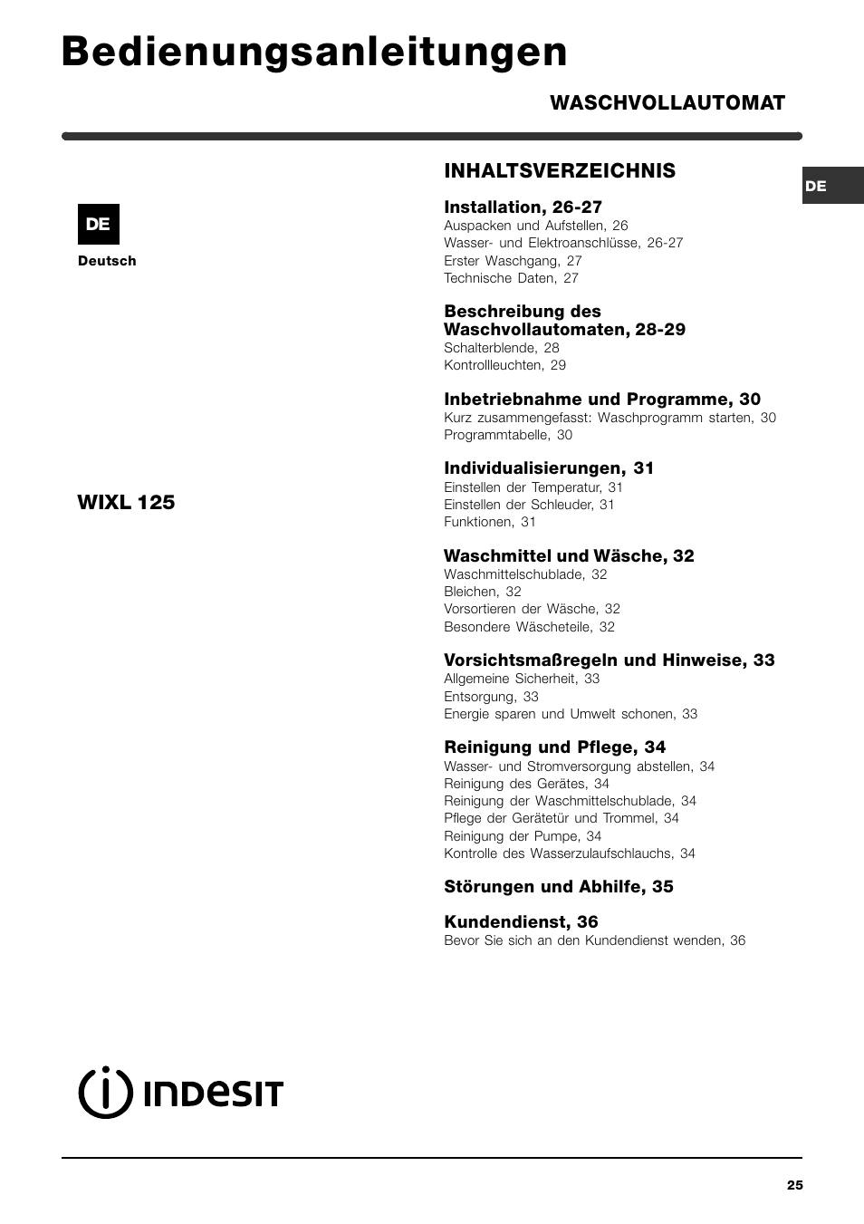 Indesit WIXL 125 User Manual | Page 25 / 72