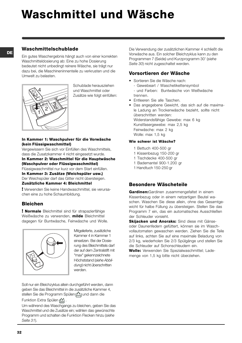Waschmittel und wäsche | Indesit WIXL 125 User Manual | Page 32 / 72