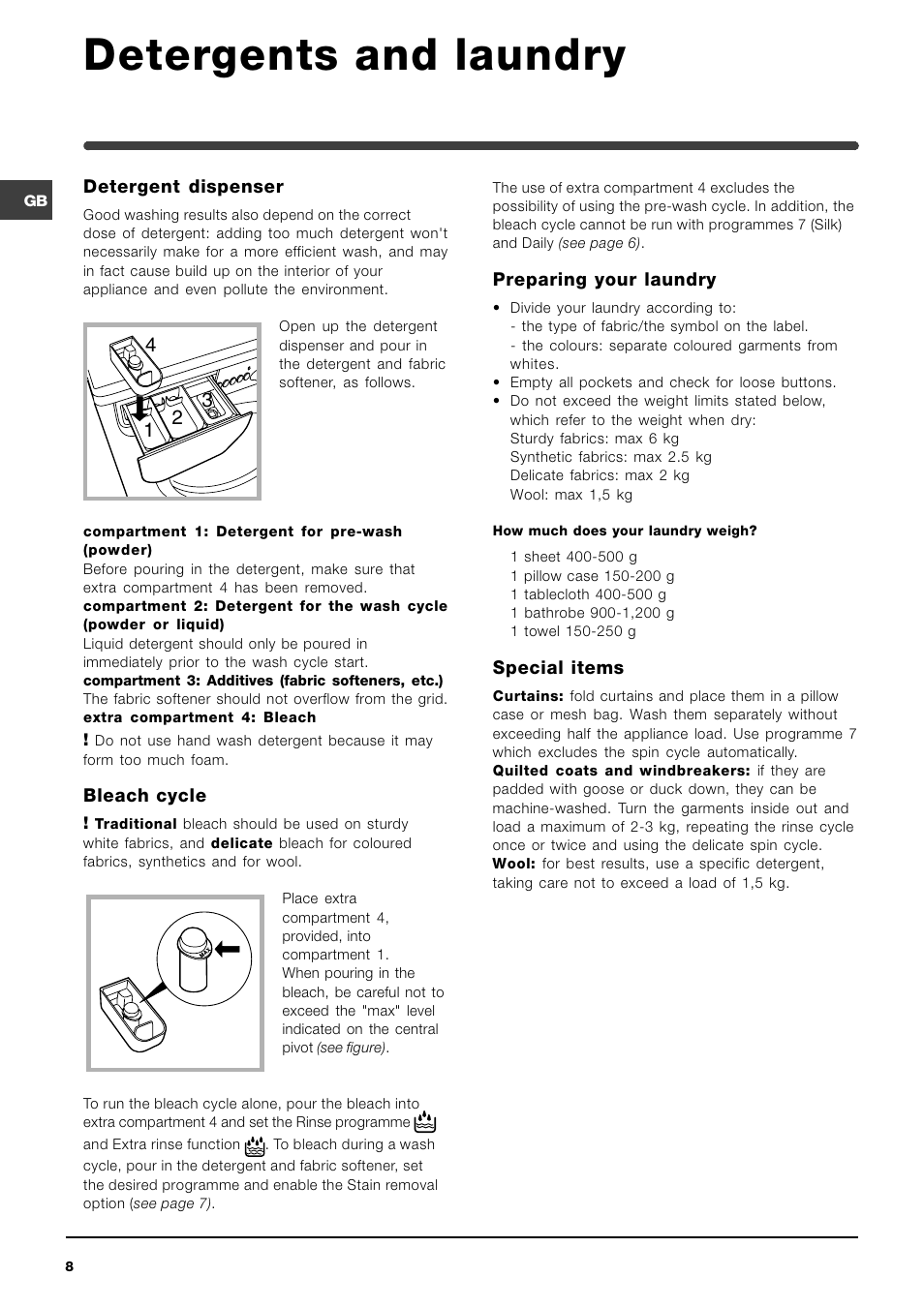 Detergents and laundry | Indesit WIXL 125 User Manual | Page 8 / 72
