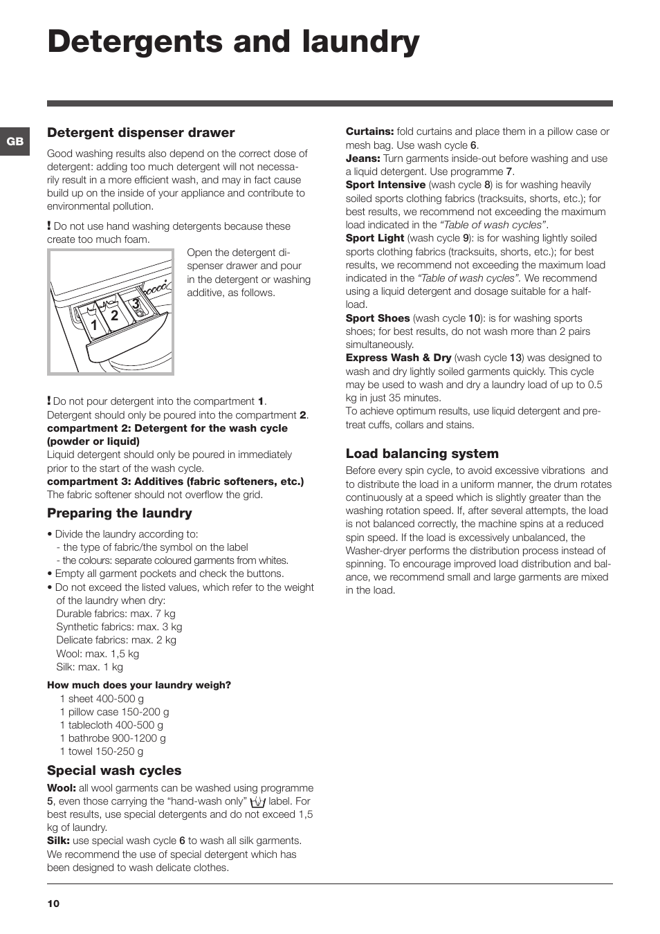 Detergents and laundry | Indesit IWDE 7168 User Manual | Page 10 / 16