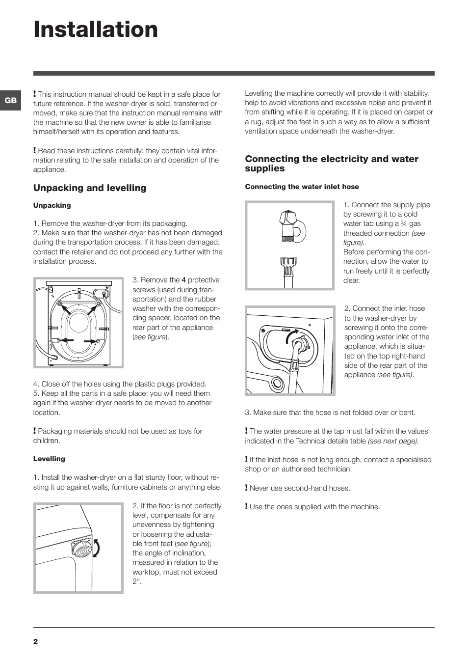 Installation | Indesit IWDE 7168 User Manual | Page 2 / 16