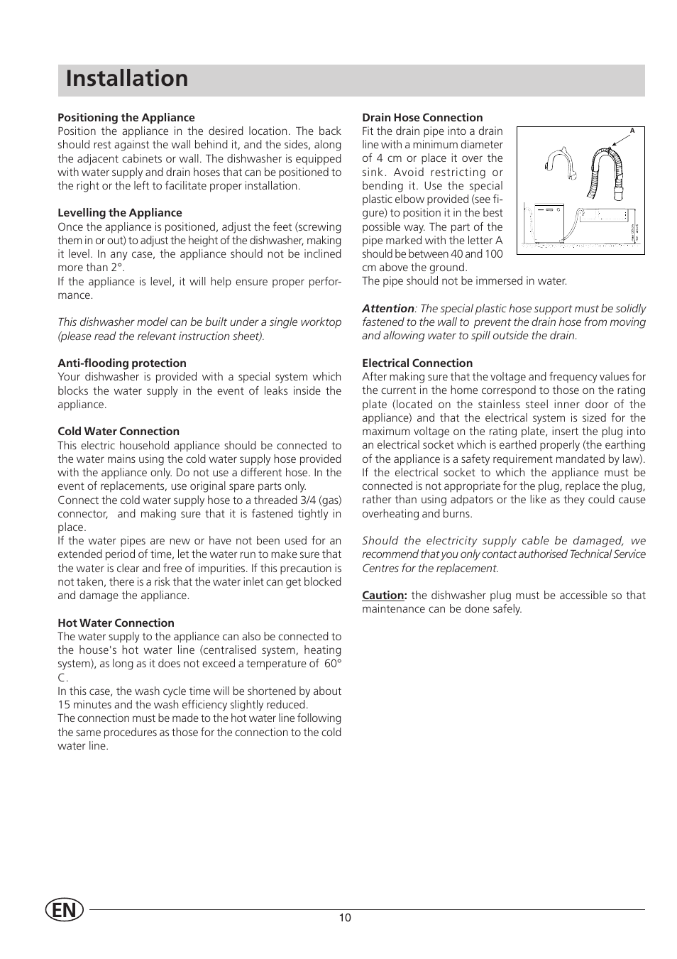 Installation | Indesit IDL 40 User Manual | Page 12 / 16