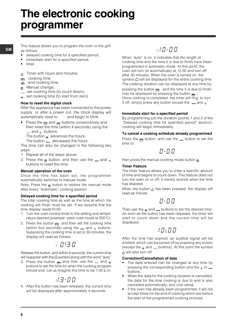 The electronic cooking programmer | Indesit FIE 56 K.B GB User Manual | Page 8 / 12