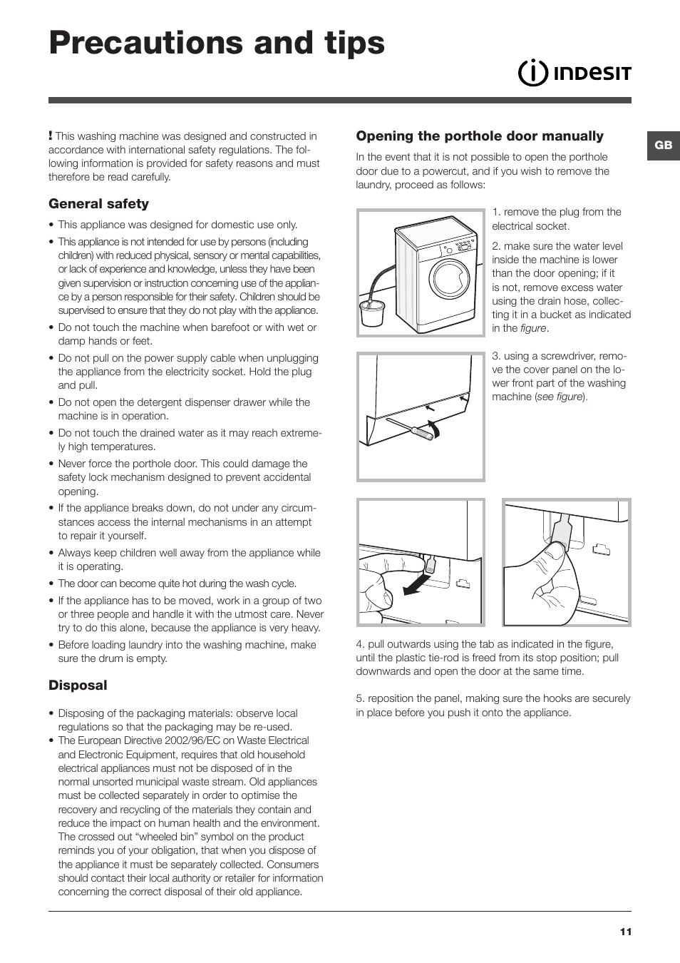 Precautions and tips | Indesit IWE User Manual | Page 11 / 16