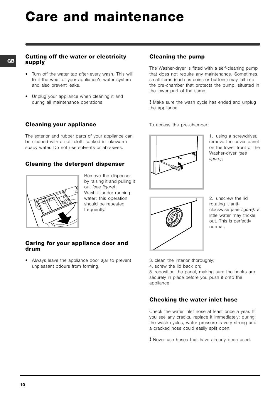 Care and maintenance | Indesit WIDL 126 S User Manual | Page 10 / 48