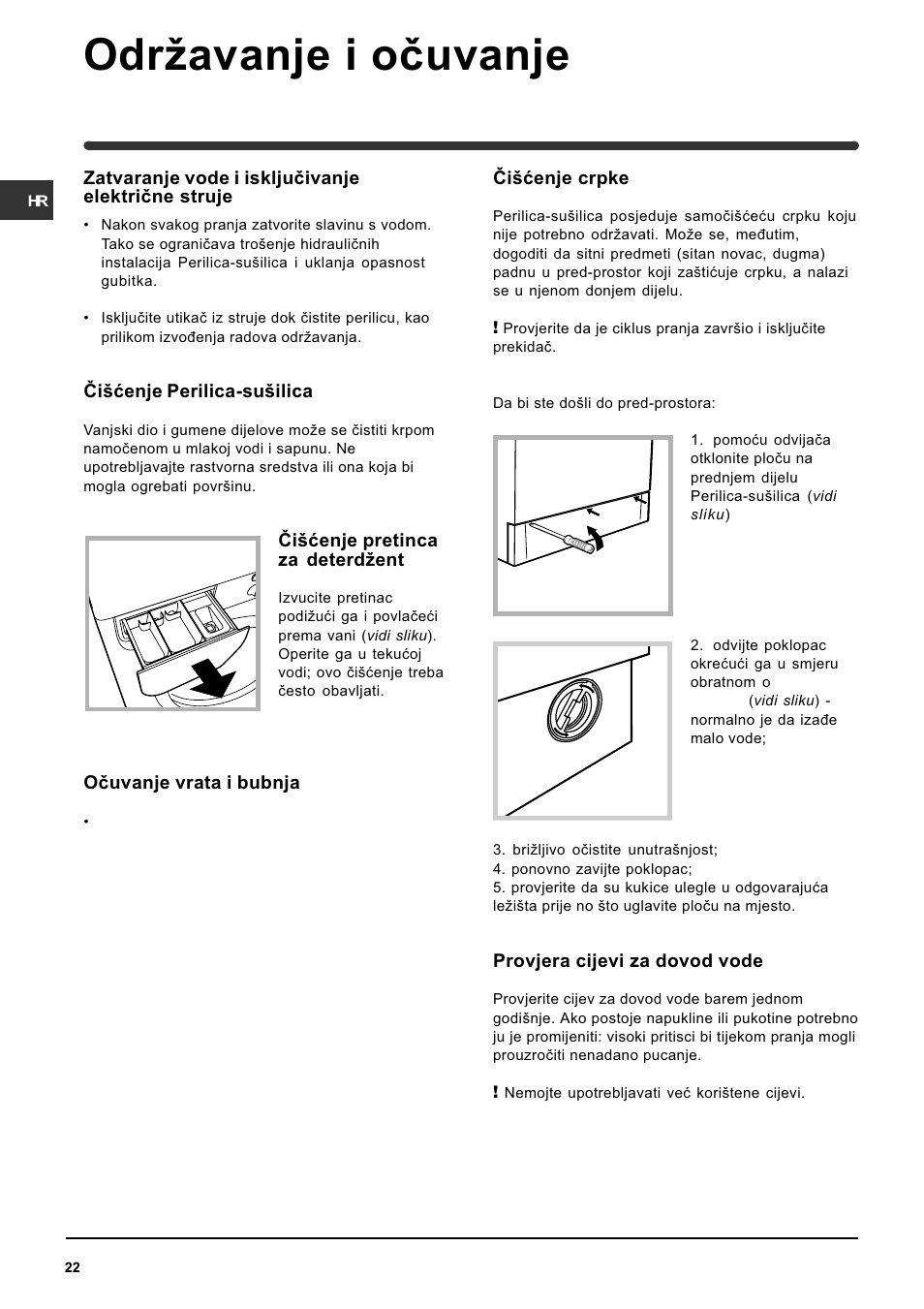 Odravanje i oèuvanje | Indesit WIDL 126 S User Manual | Page 22 / 48