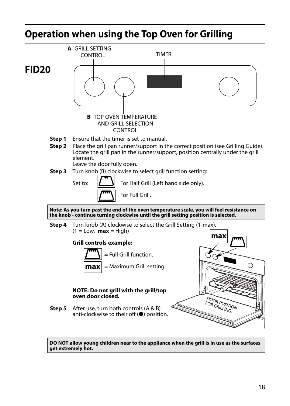 Operation when using the top oven for grilling, Fid20 | Indesit FIDM20 User Manual | Page 19 / 44