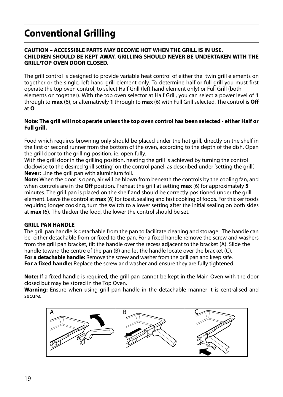 Conventional grilling | Indesit FIDM20 User Manual | Page 20 / 44