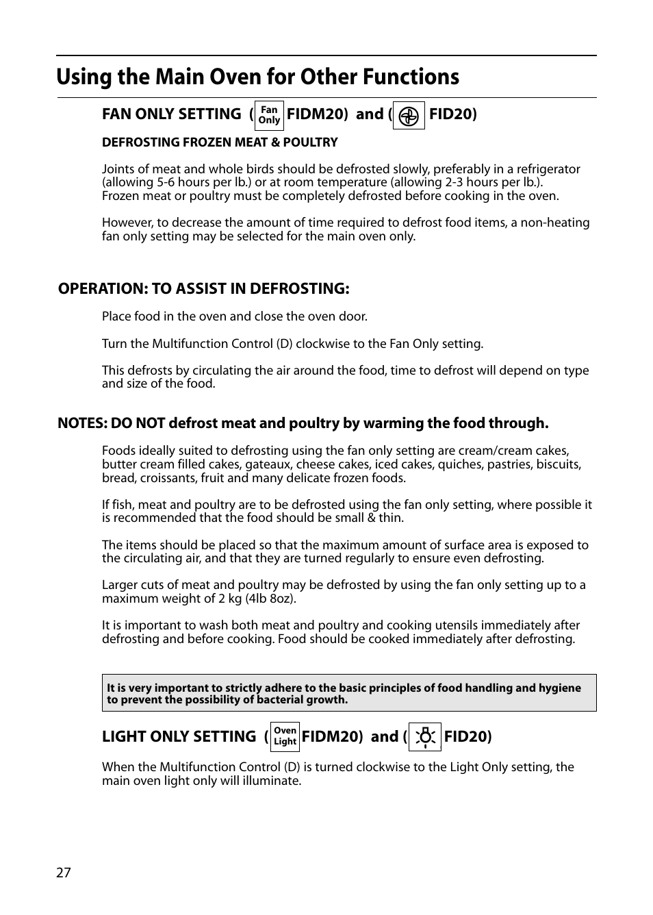 Using the main oven for other functions | Indesit FIDM20 User Manual | Page 28 / 44