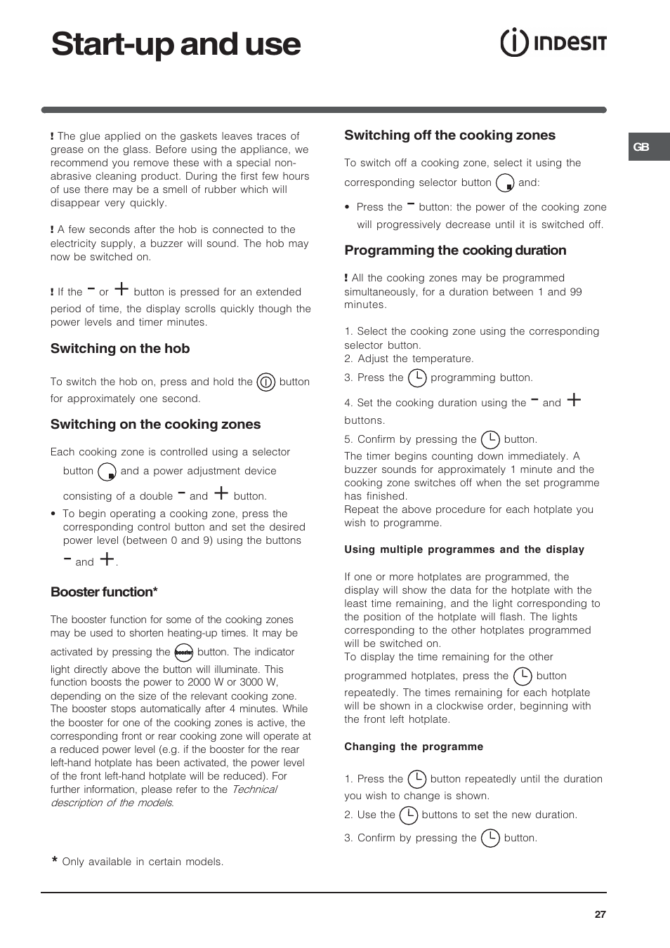 Start-up and use | Indesit SOMMARIO VIC 641 X User Manual | Page 27 / 56