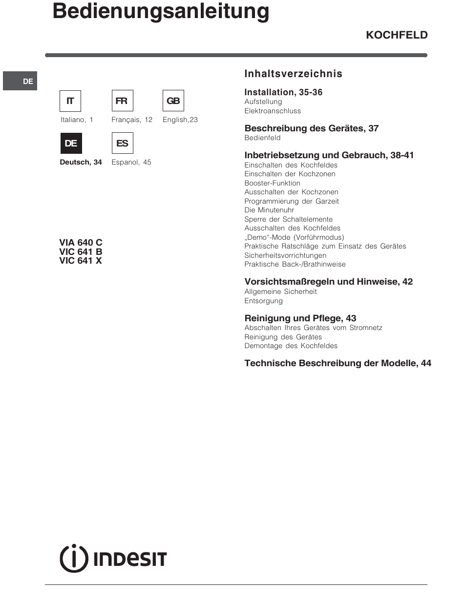 Indesit SOMMARIO VIC 641 X User Manual | Page 34 / 56