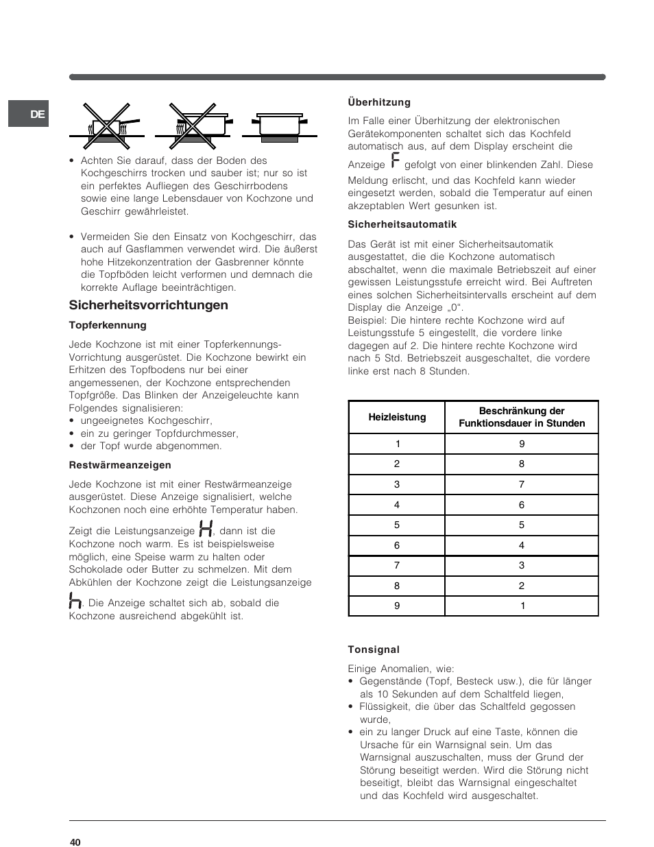 Sicherheitsvorrichtungen | Indesit SOMMARIO VIC 641 X User Manual | Page 40 / 56