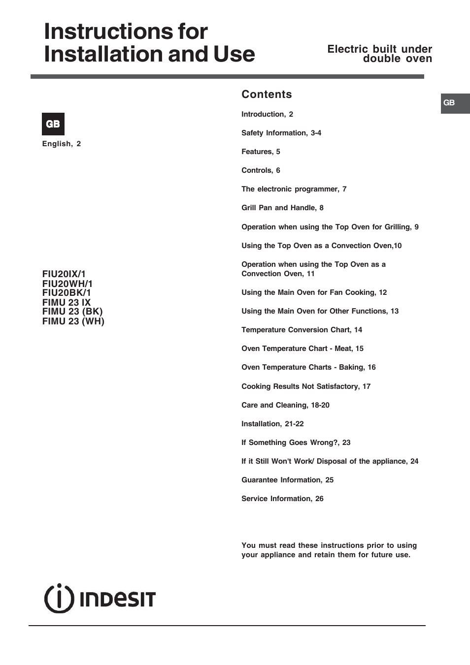 Indesit FIMU 23 (BK) User Manual | 28 pages