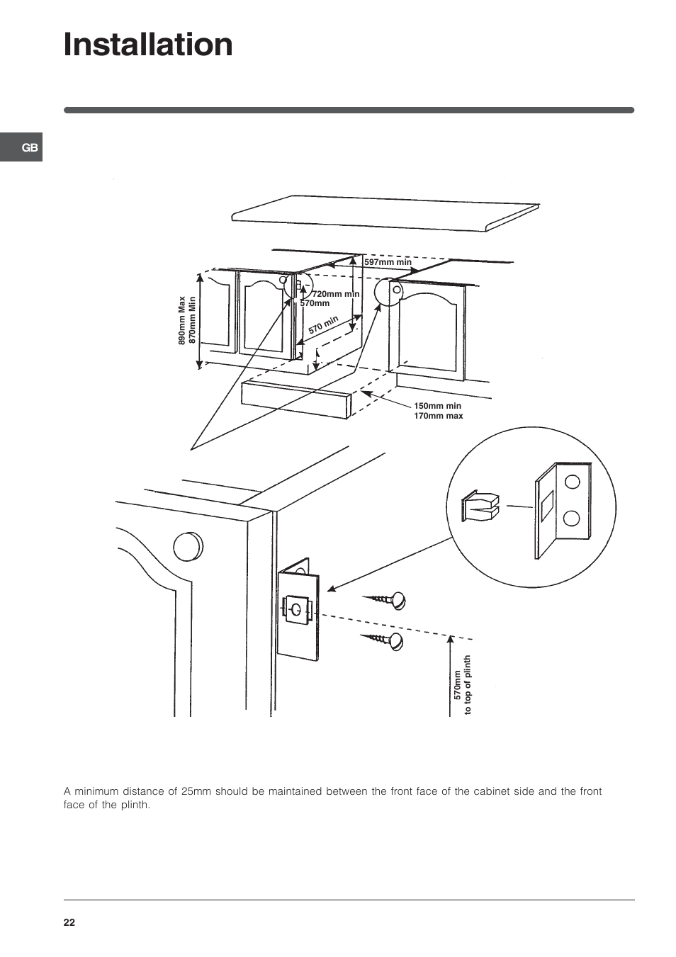 Installation | Indesit FIMU 23 (BK) User Manual | Page 22 / 28