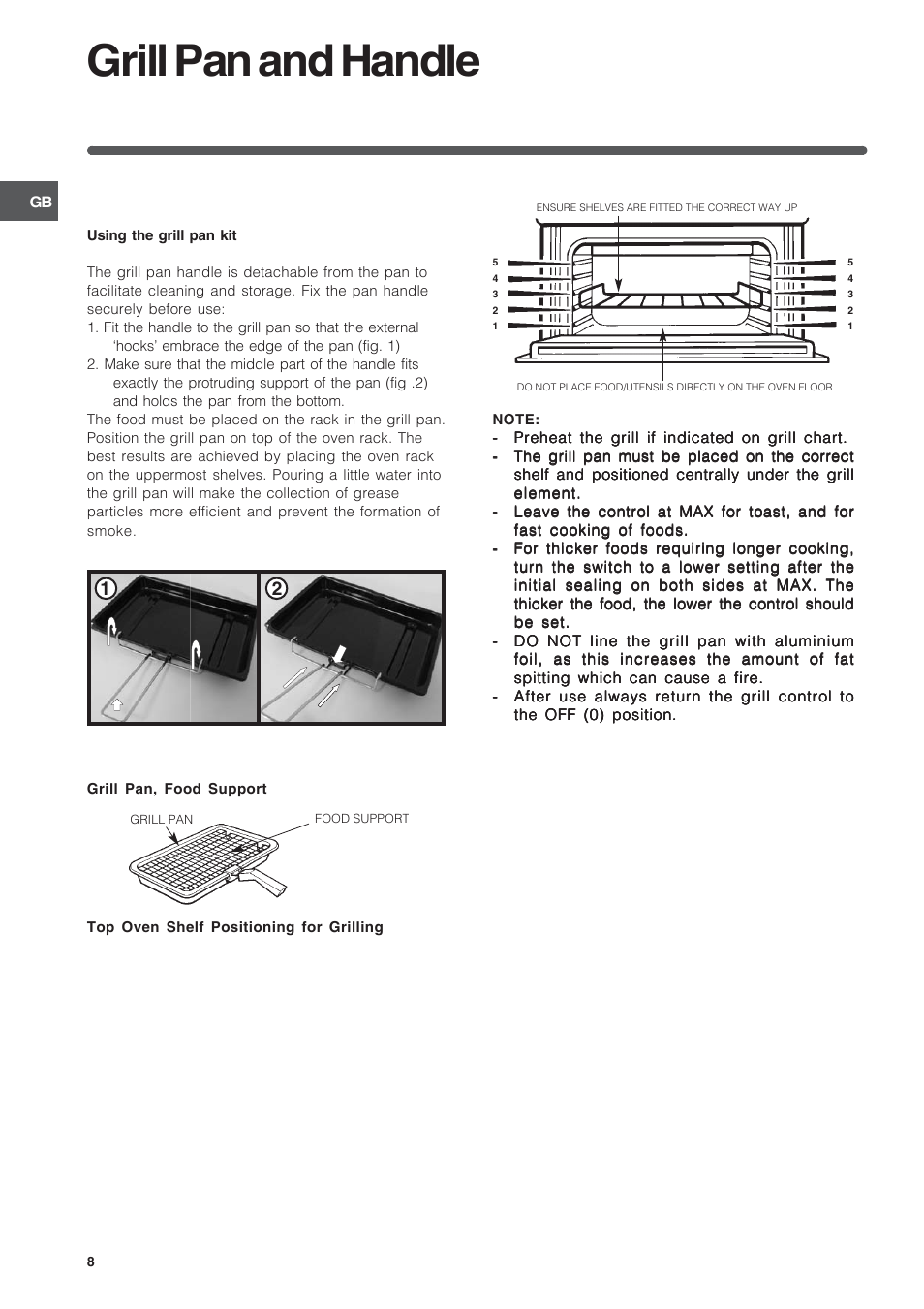 Grill pan and handle | Indesit FIMU 23 (BK) User Manual | Page 8 / 28
