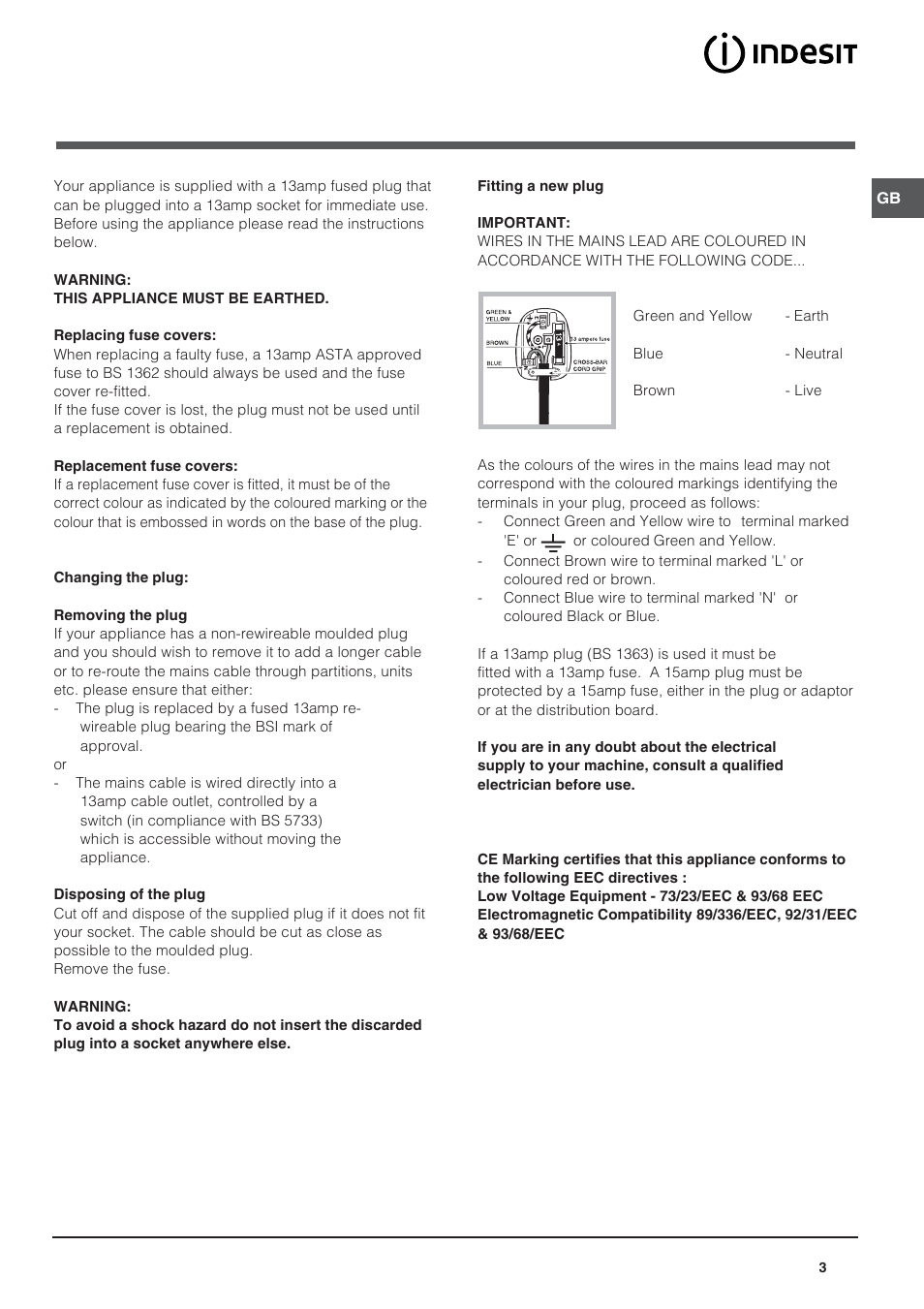 Indesit CA 55 User Manual | Page 3 / 12