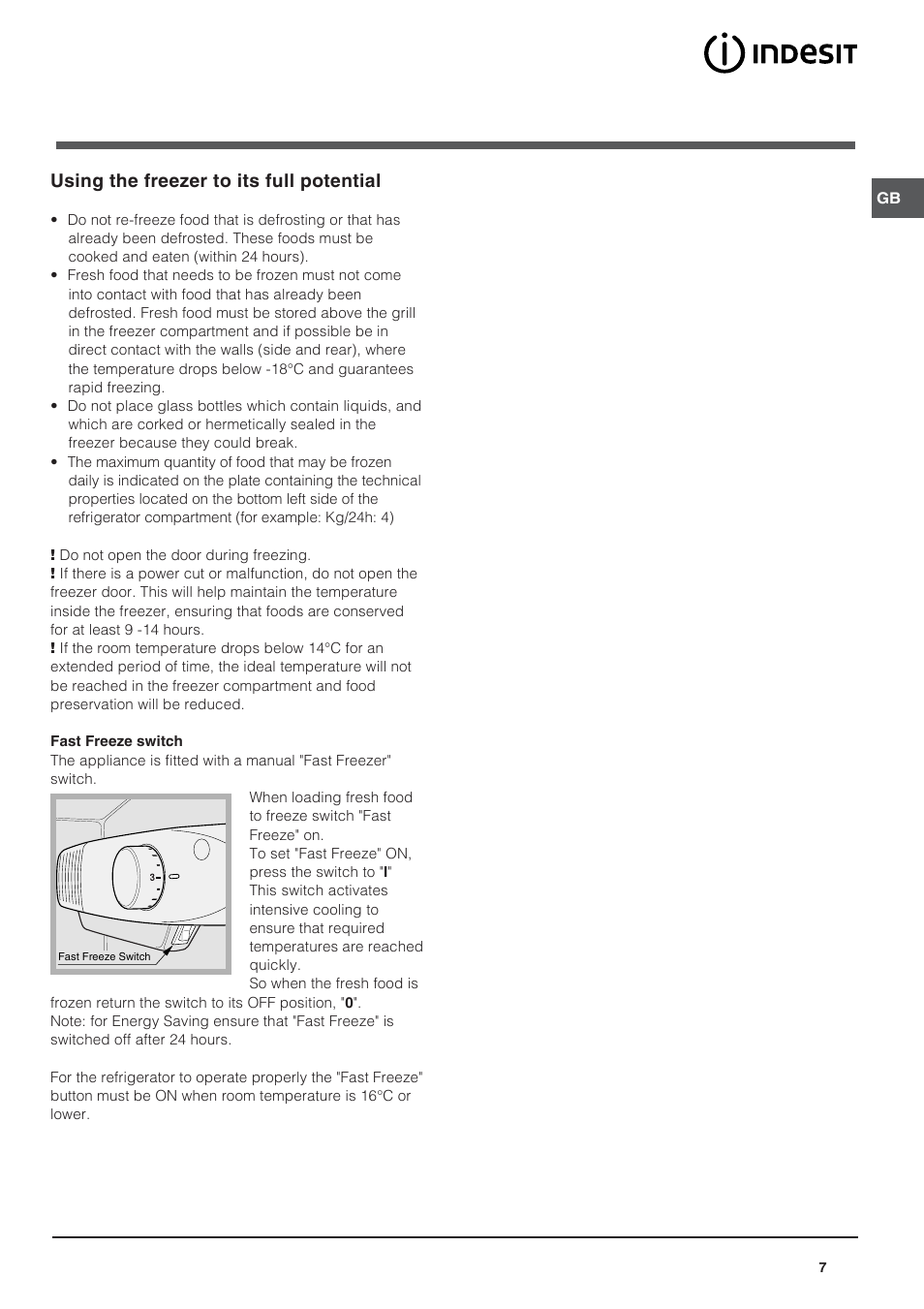 Using the freezer to its full potential | Indesit CA 55 User Manual | Page 7 / 12