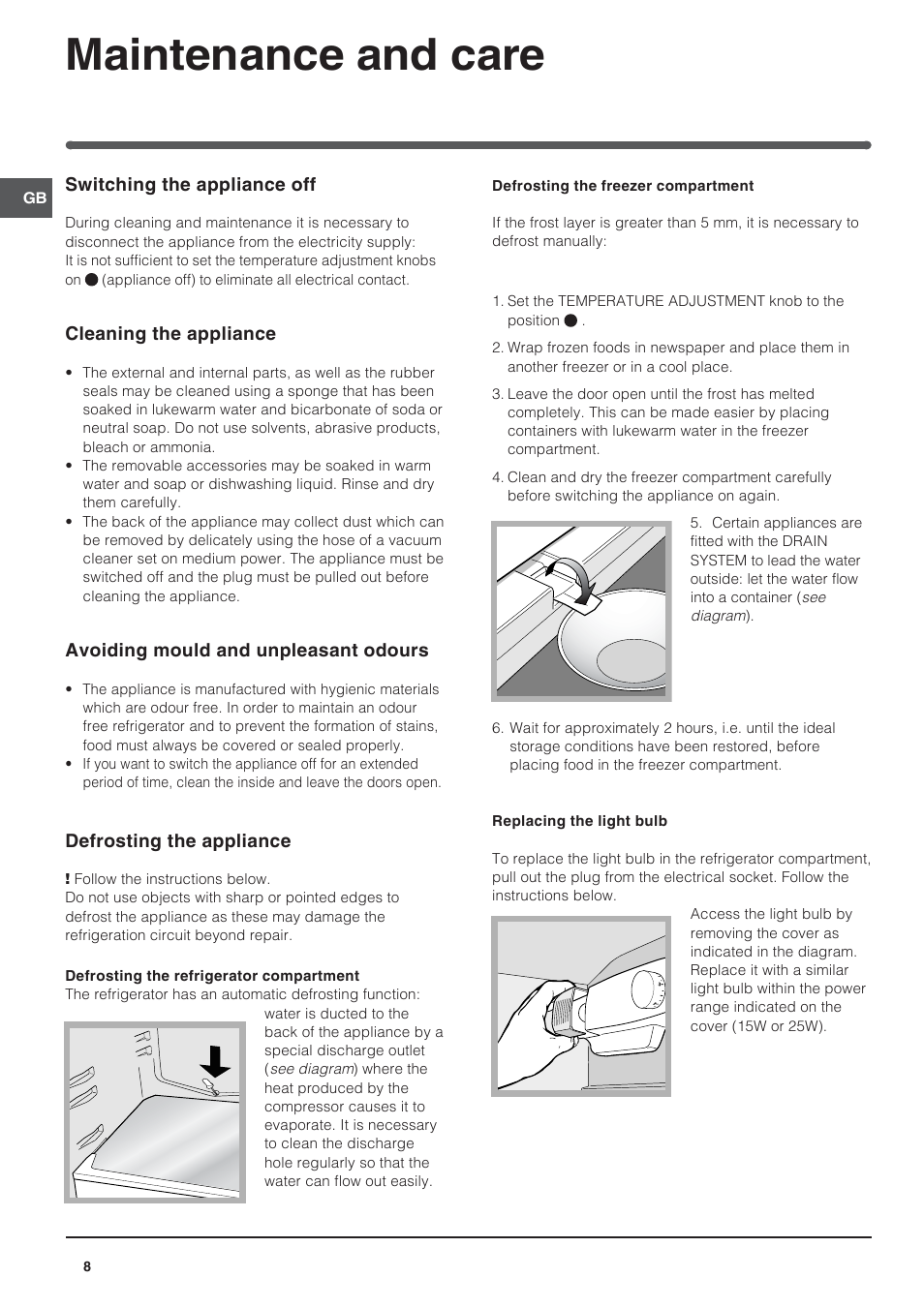 Maintenance and care | Indesit CA 55 User Manual | Page 8 / 12