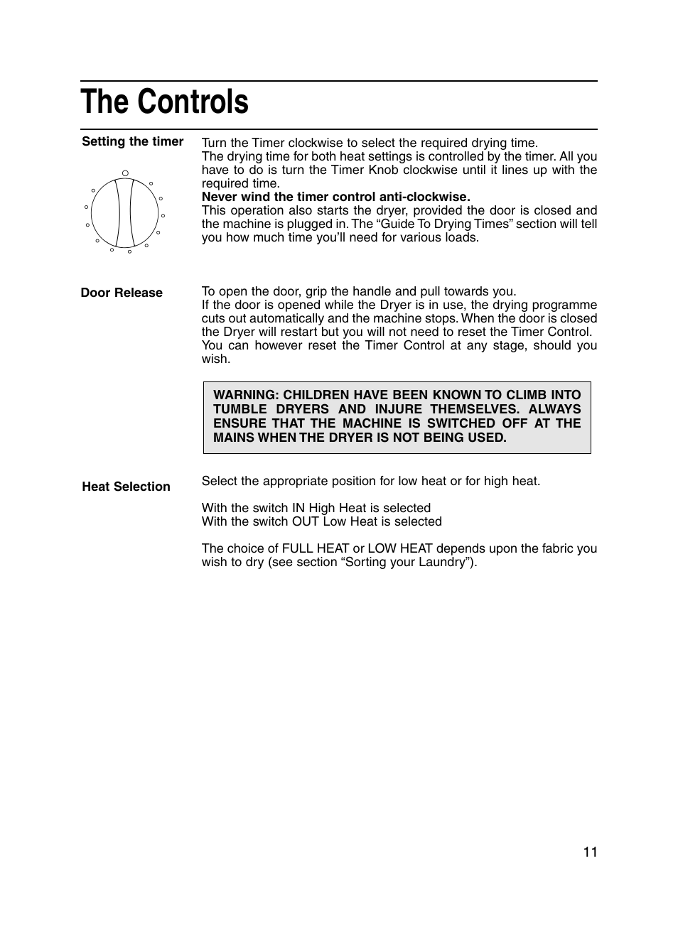 The controls | Indesit IS31VU User Manual | Page 11 / 16