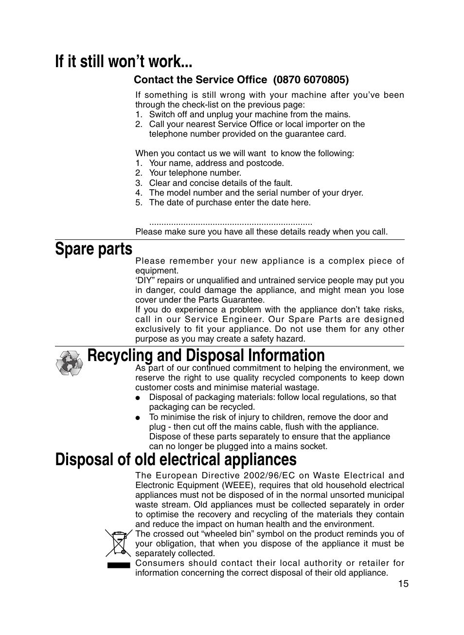 Indesit IS31VU User Manual | Page 15 / 16
