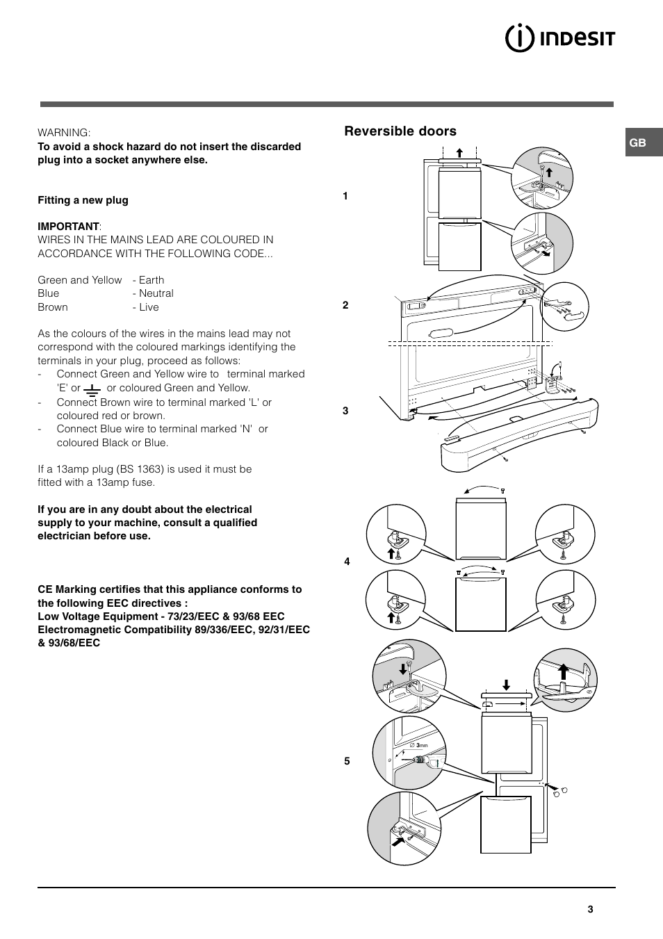 Reversible doors | Indesit BAAN 12 User Manual | Page 3 / 12