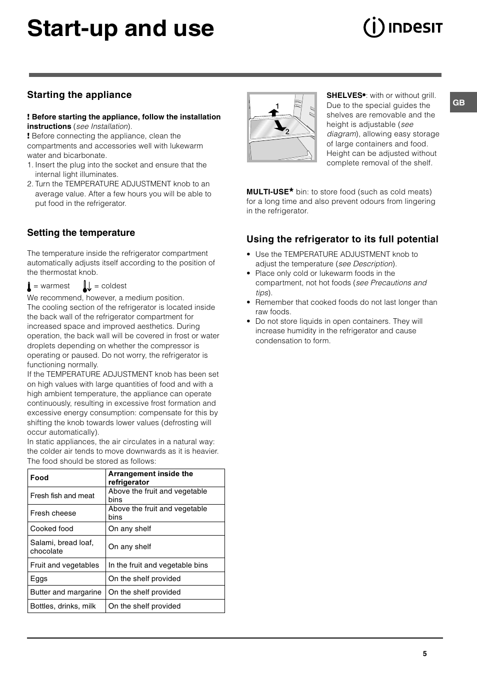 Start-up and use | Indesit BAAN 12 User Manual | Page 5 / 12