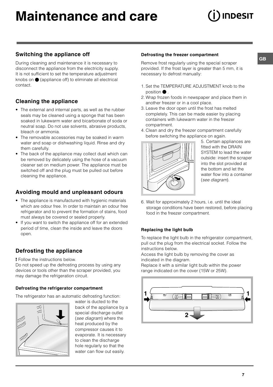 Maintenance and care | Indesit BAAN 12 User Manual | Page 7 / 12