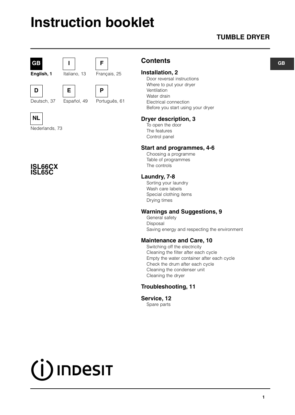 Indesit ISL65C User Manual | 84 pages