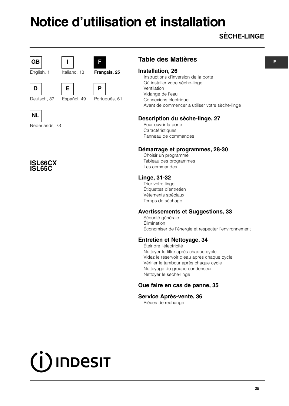 Indesit ISL65C User Manual | Page 25 / 84