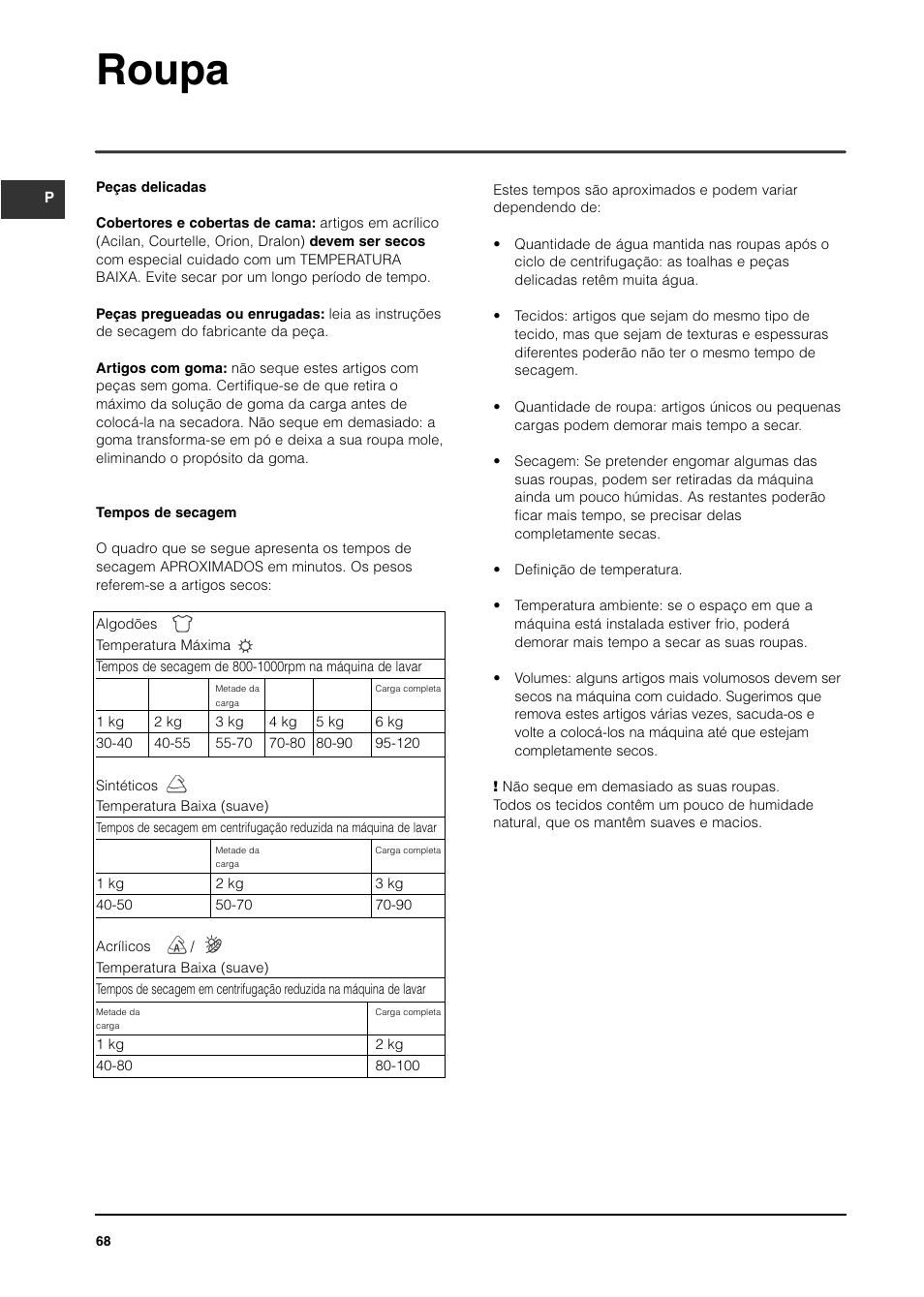 Roupa | Indesit ISL65C User Manual | Page 68 / 84
