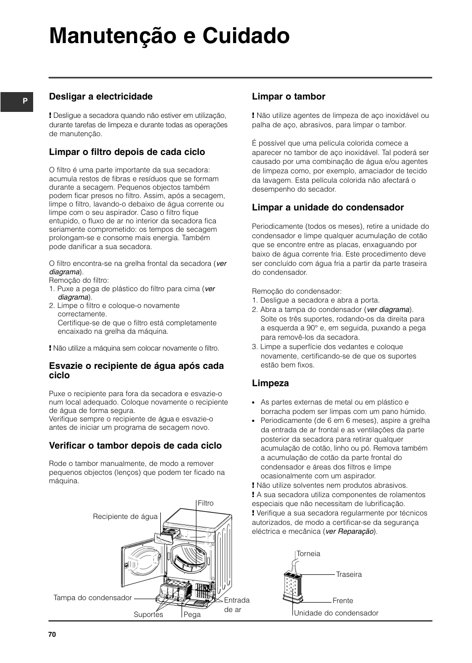 Manutenção e cuidado | Indesit ISL65C User Manual | Page 70 / 84