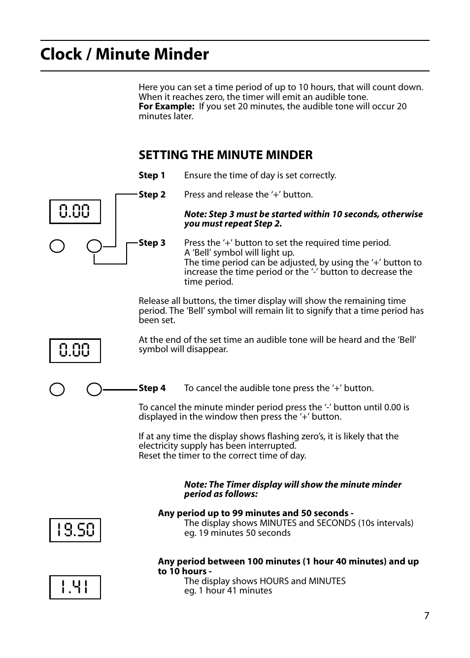 Clock / minute minder, Setting the minute minder | Indesit KP100IX User Manual | Page 7 / 24