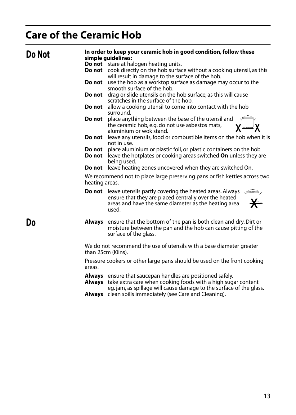 Do not care of the ceramic hob do | Indesit KT6CE User Manual | Page 13 / 32