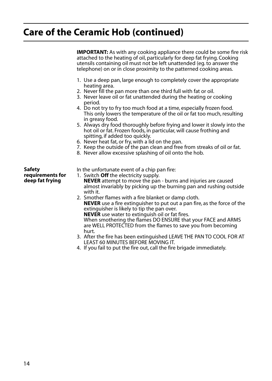 Care of the ceramic hob (continued) | Indesit KT6CE User Manual | Page 14 / 32