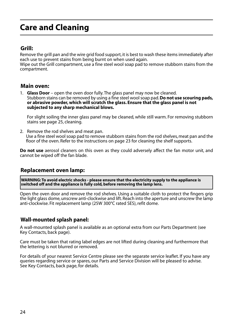 Care and cleaning | Indesit KT6CE User Manual | Page 24 / 32