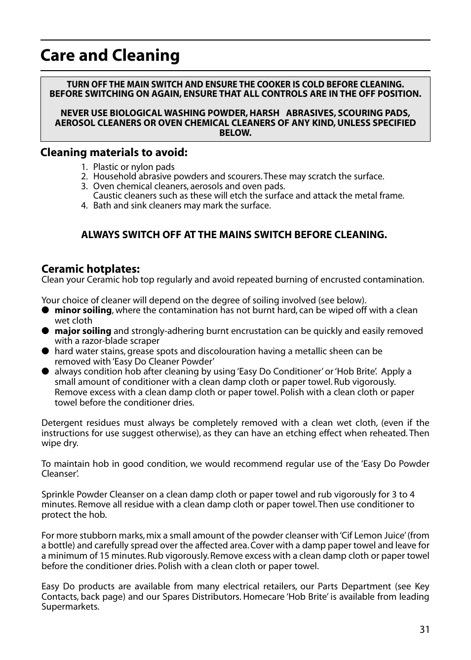 Care and cleaning | Indesit KD6C0E User Manual | Page 31 / 40