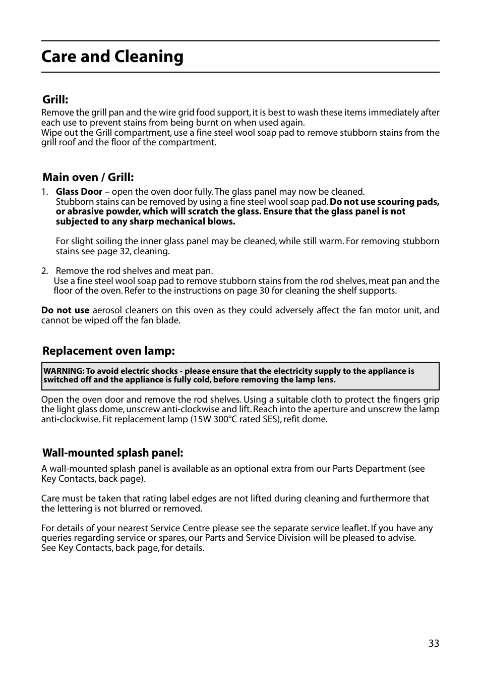 Care and cleaning | Indesit KD6C0E User Manual | Page 33 / 40