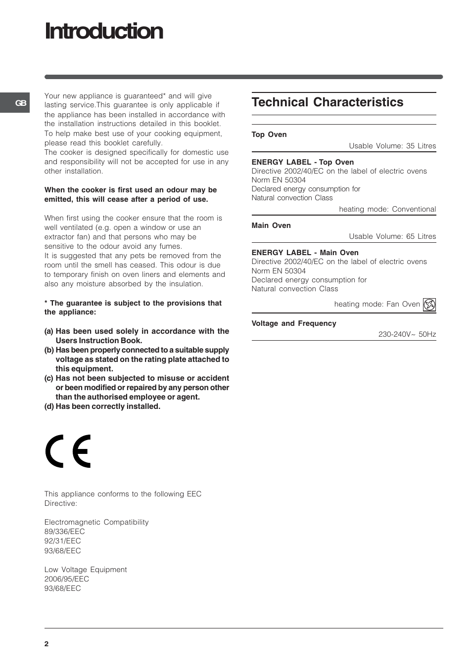 Introduction, Technical characteristics | Indesit FID201X/1 User Manual | Page 2 / 40