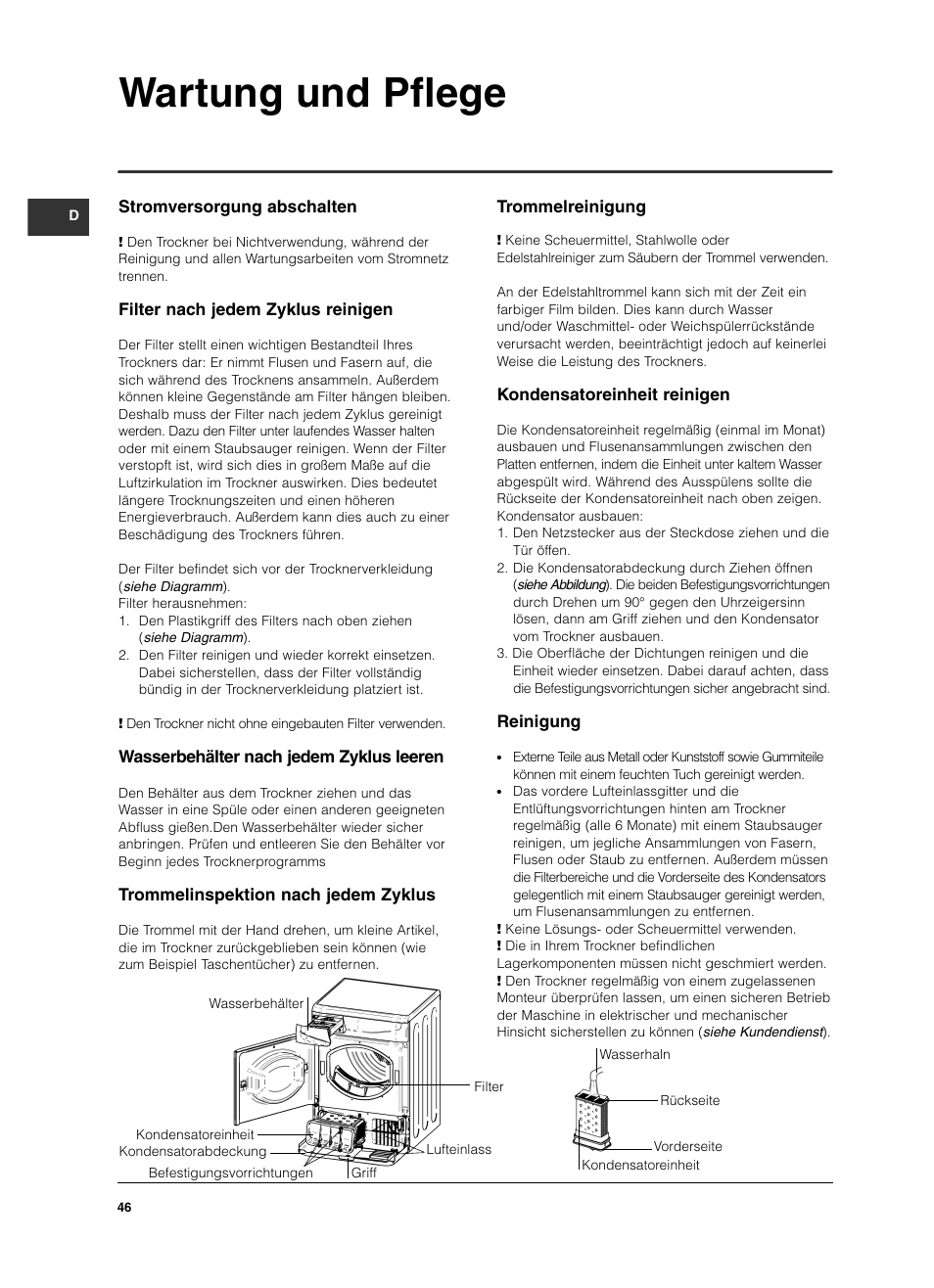 Wartung und pflege | Indesit ISL79CS User Manual | Page 46 / 84